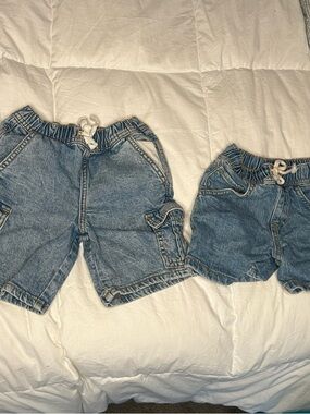 Kids Denim Cargo Shorts with Drawstring Waist - Blue